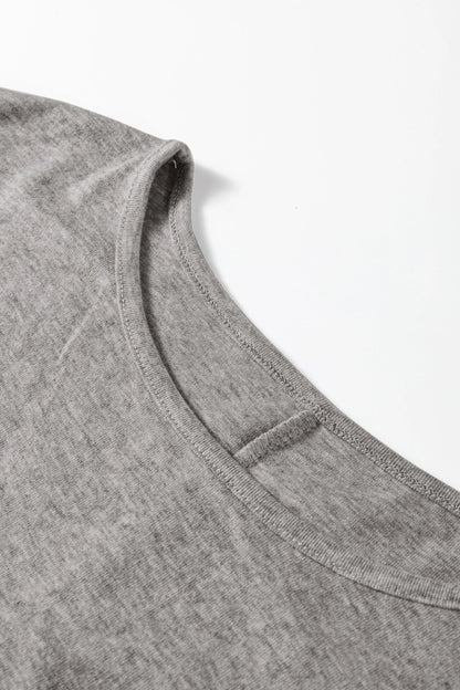 Solid Round Neck Extended Cuff Long Sleeve Top
