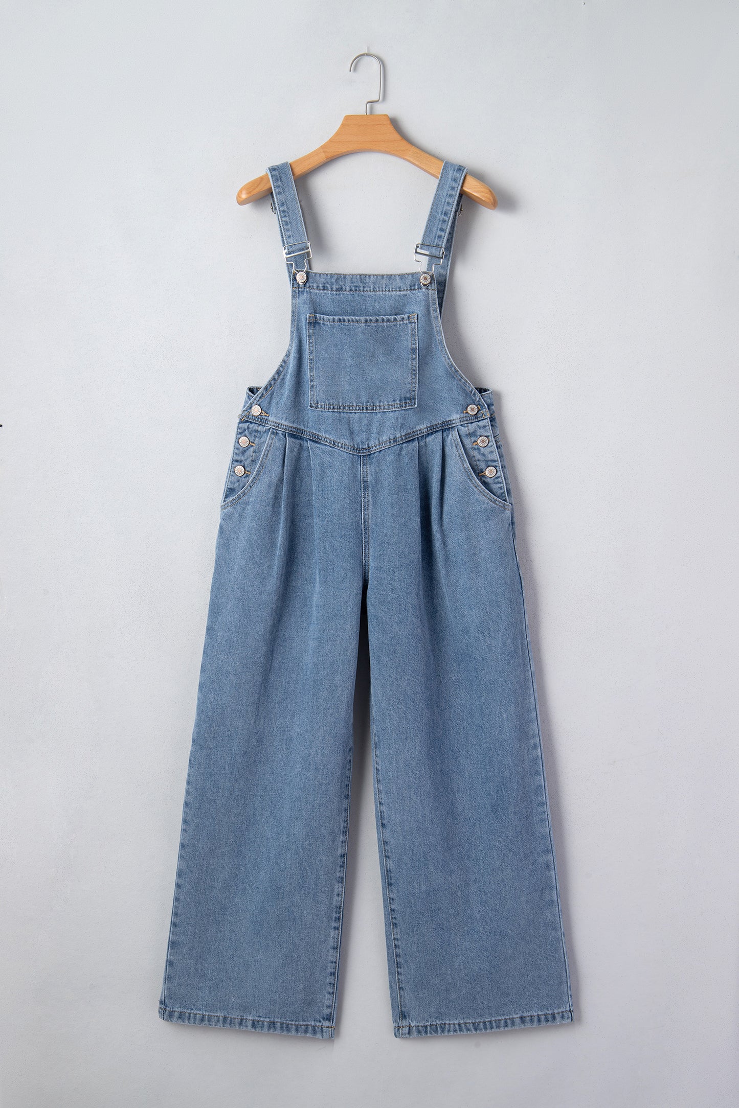 Pleated Wide Leg Pocketed Denim Jumpsuit