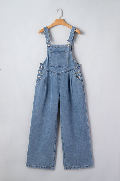 Pleated Wide Leg Pocketed Denim Jumpsuit