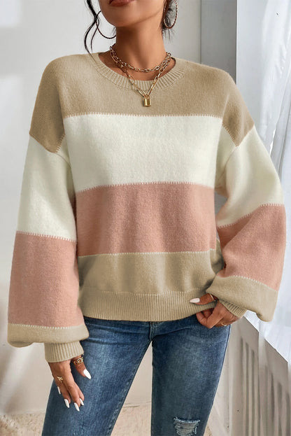 Colorblock Lantern Sleeve Sweater