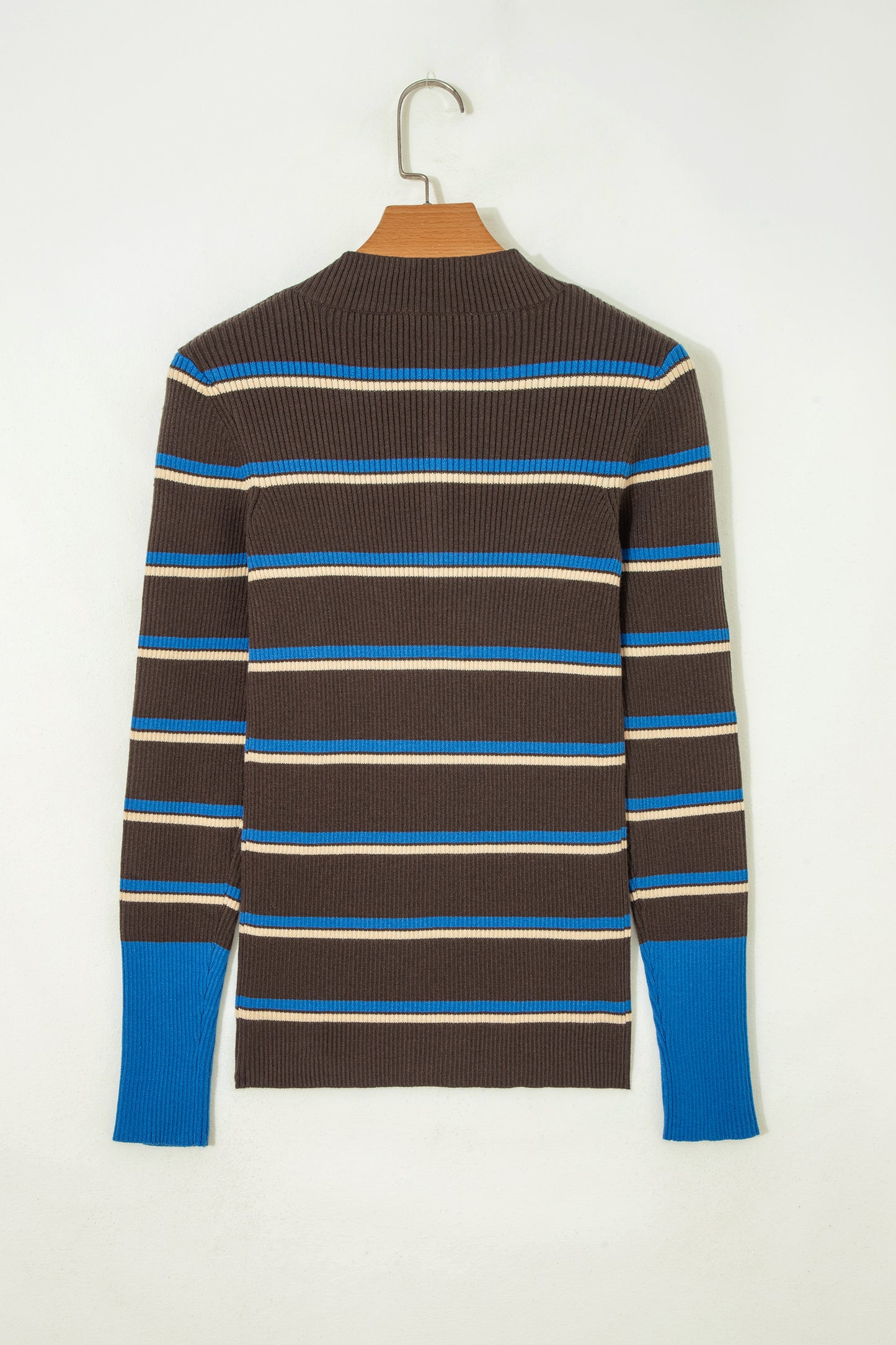 Stripe Ribbed Knit Half Buttoned Sweater