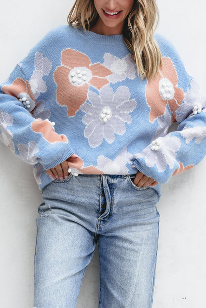 Floral Knit Drop Shoulder Sweater