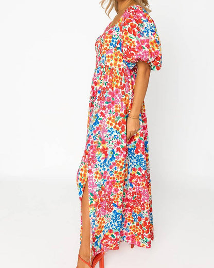 Floral Puff Sleeve Maxi Dress