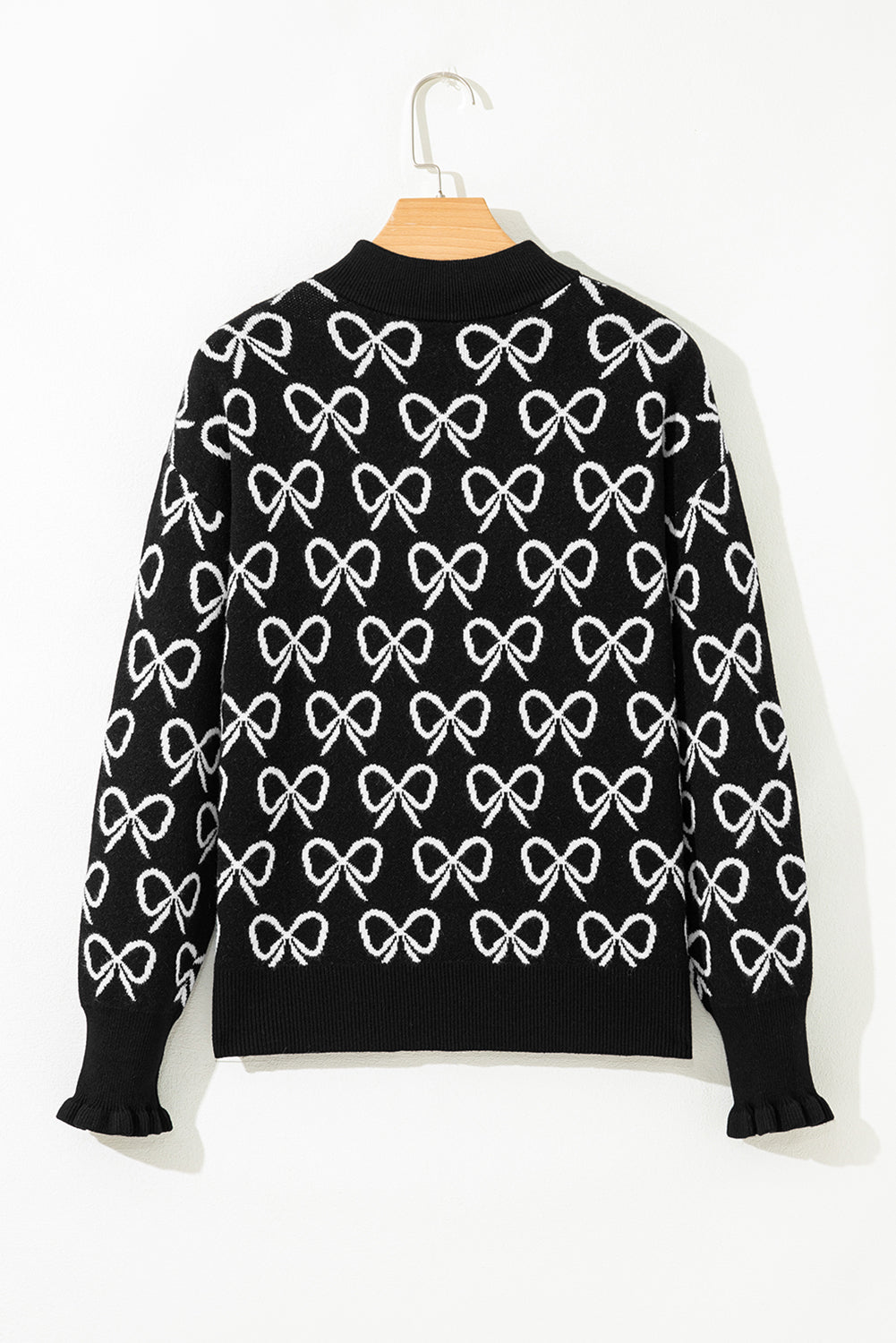 Bow Zipped Collar Drop Shoulder Sweater