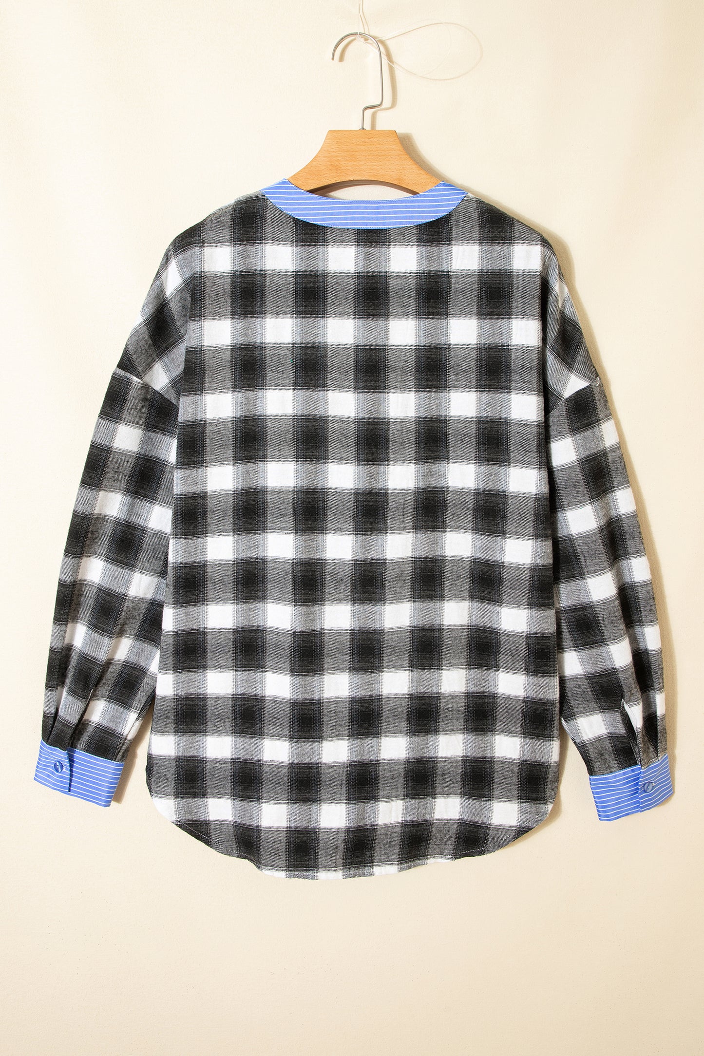 Plaid Contrast Stripe Edge Half-Placket Blouse