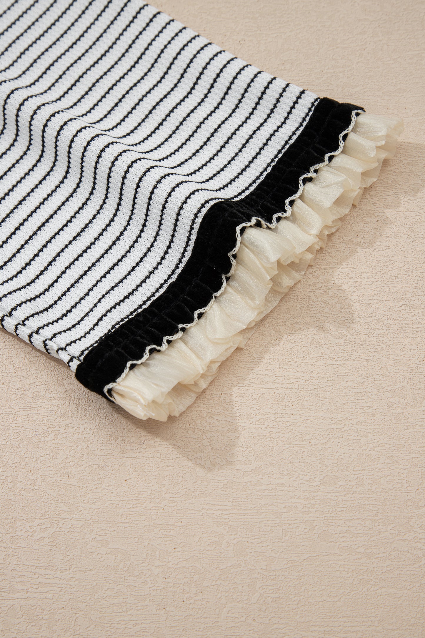 Stripe Contrast Ruffle Trim Long Sleeve Top