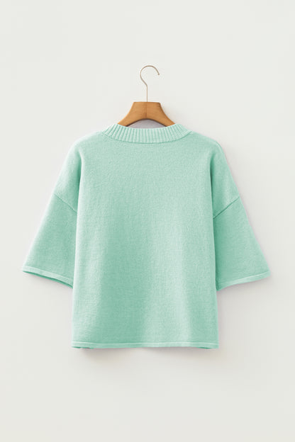 Solid 3/4 Sleeve Boxy Button-Down Cardigan