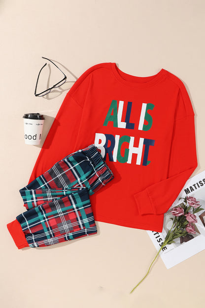 All Is Bright Christmas Plaid Pajama Set