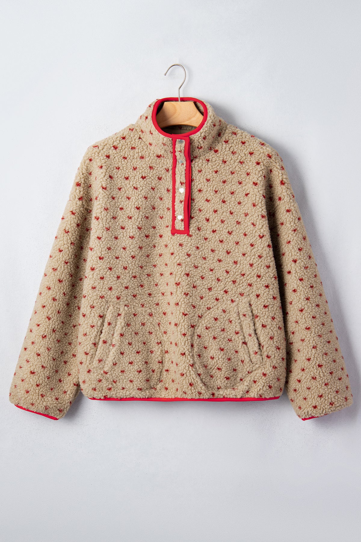 Heart Fleece Colorblock Half Button Collared Sweatshirt