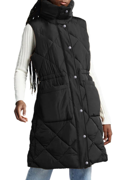 Quilted Longline Pocketed Puffer Vest