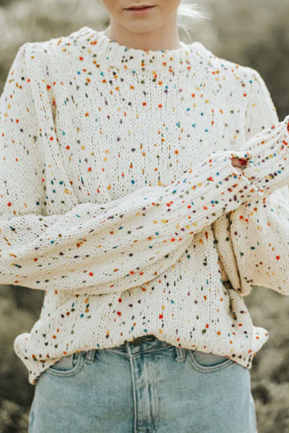 Dotted Popcorn Puff Sleeve Sweater