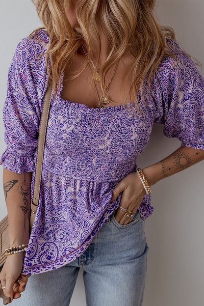 Boho Paisley 3/4 Sleeve Blouse