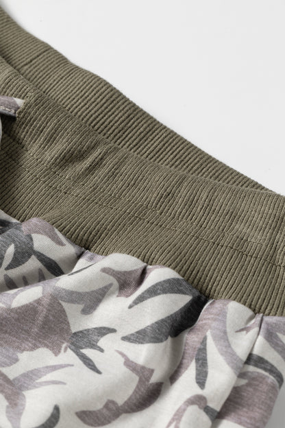 Camo Drawstring Contrast Waistband Barrel Cargo Pants