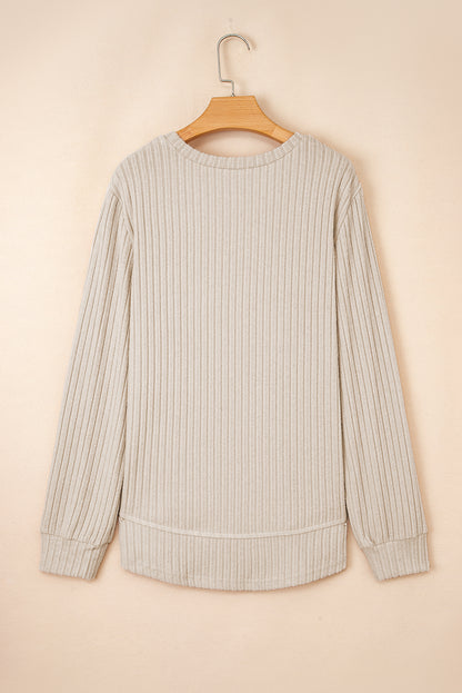 Solid Ribbed Knit Textured Round Neck Top