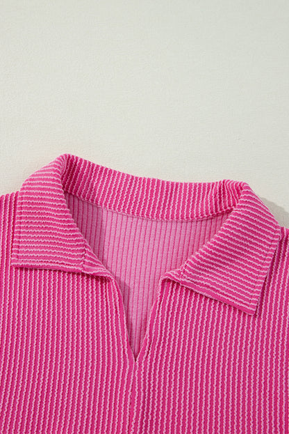 Corded V-Neck Bubble Sleeve Babydoll Blouse