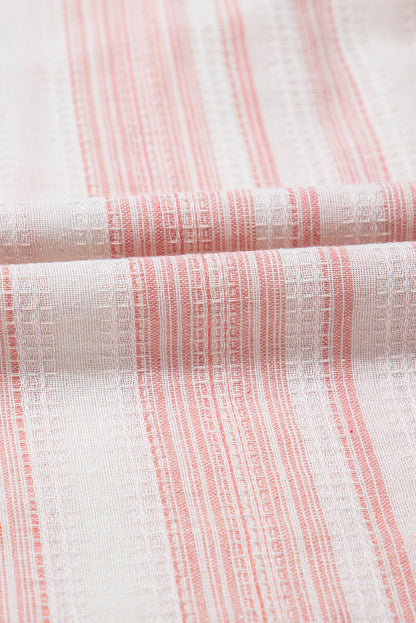 Stripe Half Buttoned Short Sleeve Blouse