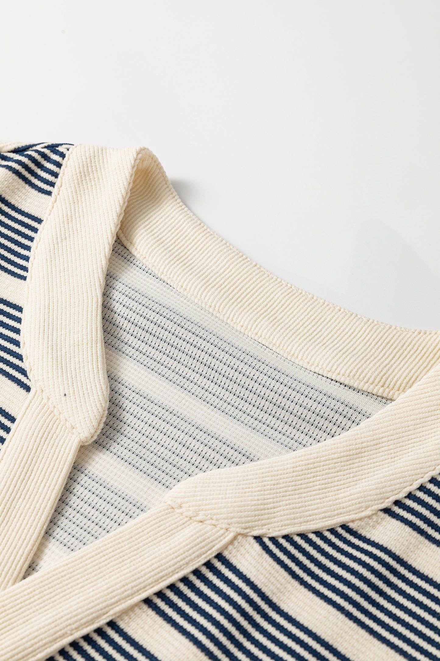 Stripe Ruffle Short Sleeve Contrast Trim Midi Dress