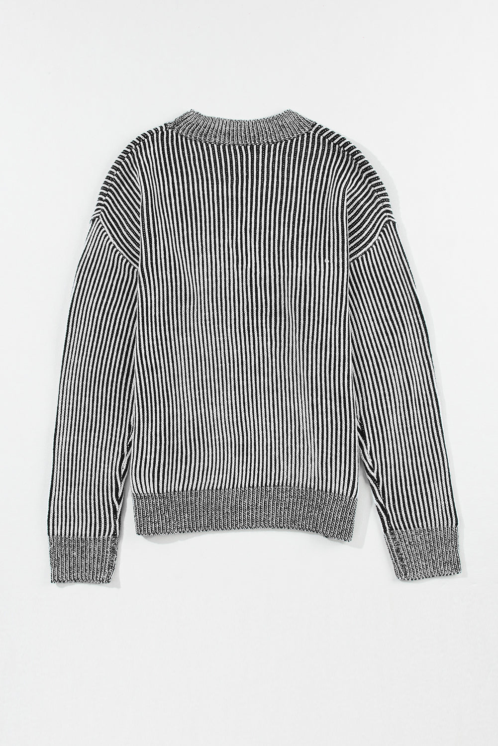 Stripe Ribbed Round Neck Sweater