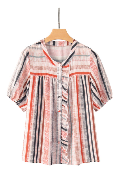 Stripe Frilled Short Sleeve Shirt