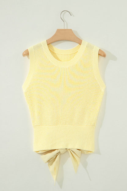 Solid Cropped Tie Back Cutout Sweater Knit Tank