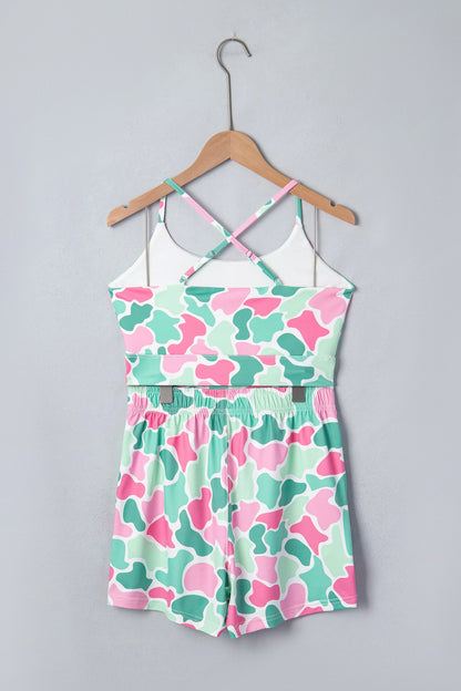 Camo Cropped Tank & Athleisure Shorts Set