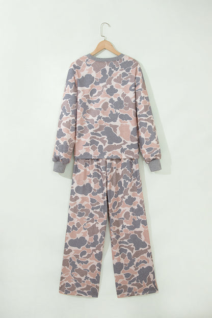 Camo Long Sleeve Top & Loose Pants Set