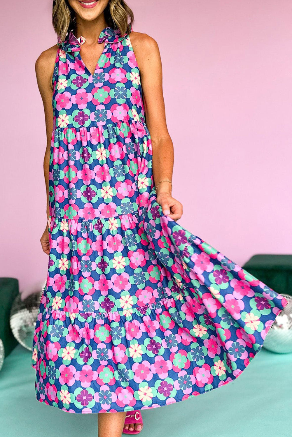 Floral Sleeveless Tiered Maxi Dress