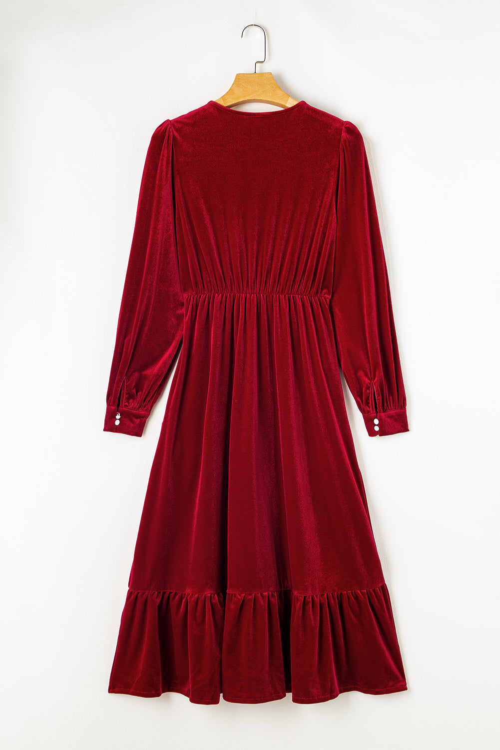 Velvet Puff Sleeve Midi Dress