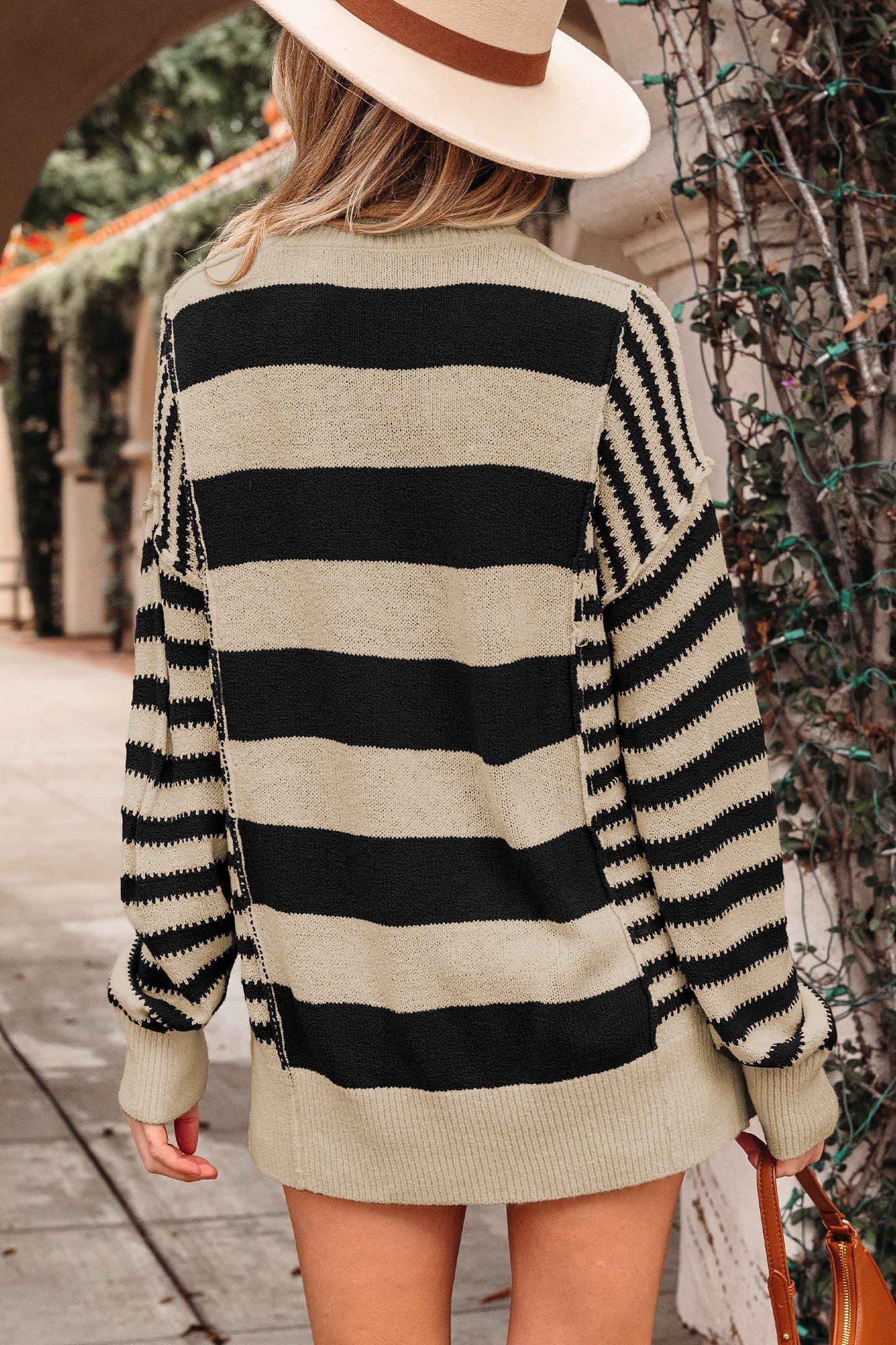 Stripe Patchwork Drop Shoulder Sleeve Sweater