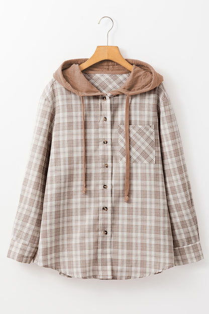 Checker Button-Up Chest Pocket Hooded Shacket