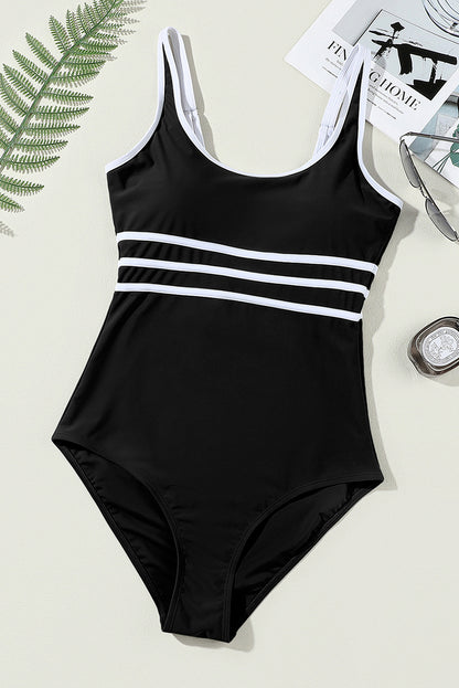 Contrast Trim Scoop Neck Swimsuit