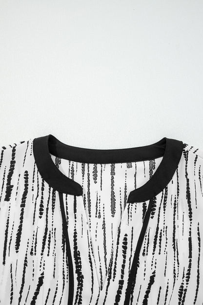 Abstract V-Neck Long Sleeve Blouse
