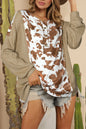 Cow Lantern Sleeve Henley Blouse