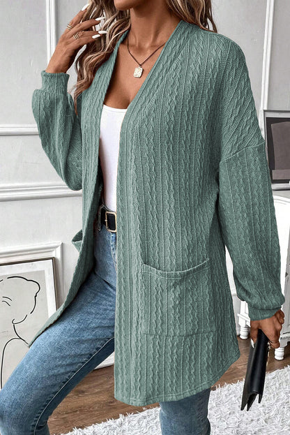 Textured Knit Open Front Cardigan