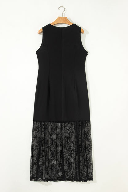 Solid Lace Patchwork Sleeveless Maxi Dress
