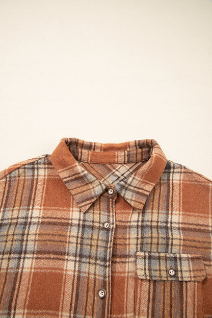 Plus Size Plaid Flap Pocket Button-Up Shacket
