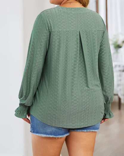 Eyelet Long Sleeve Blouse Plus Size