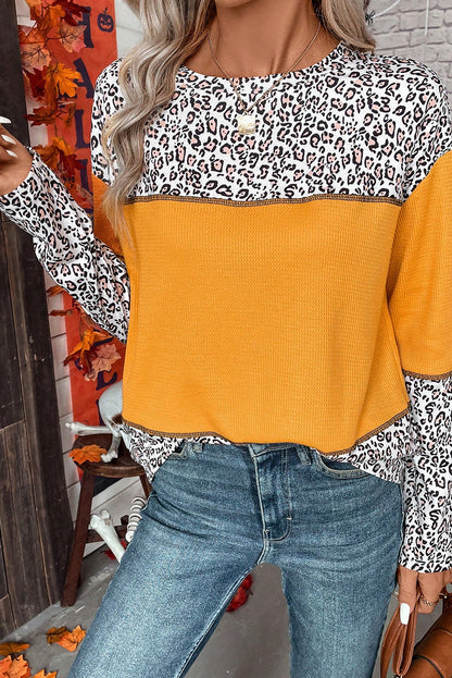 Leopard Waffle Colorblock Top