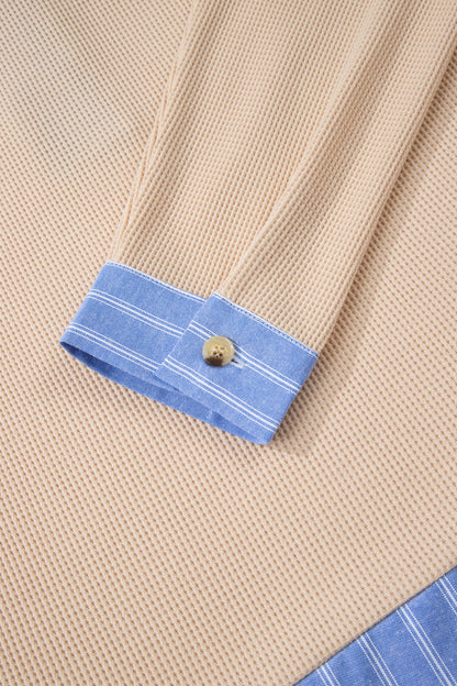 Plus Size Stripe Contrast Trim Waffle Knit Collared Top