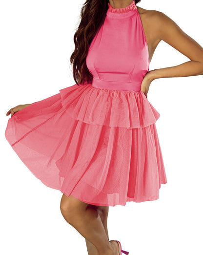 Gauze Tiered Tied Halter Dress