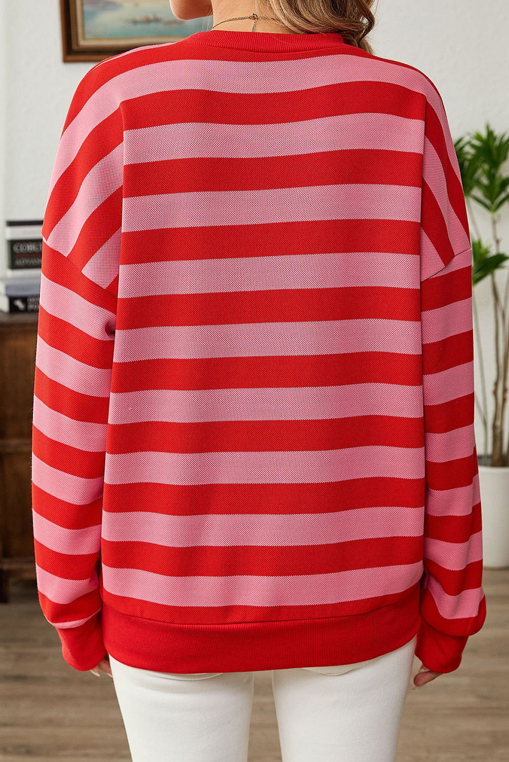 Stripe Long Sleeve Drop Shoulder Top