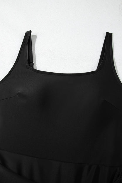 Solid Wrap Tie Waist Square Neck Swim Dress