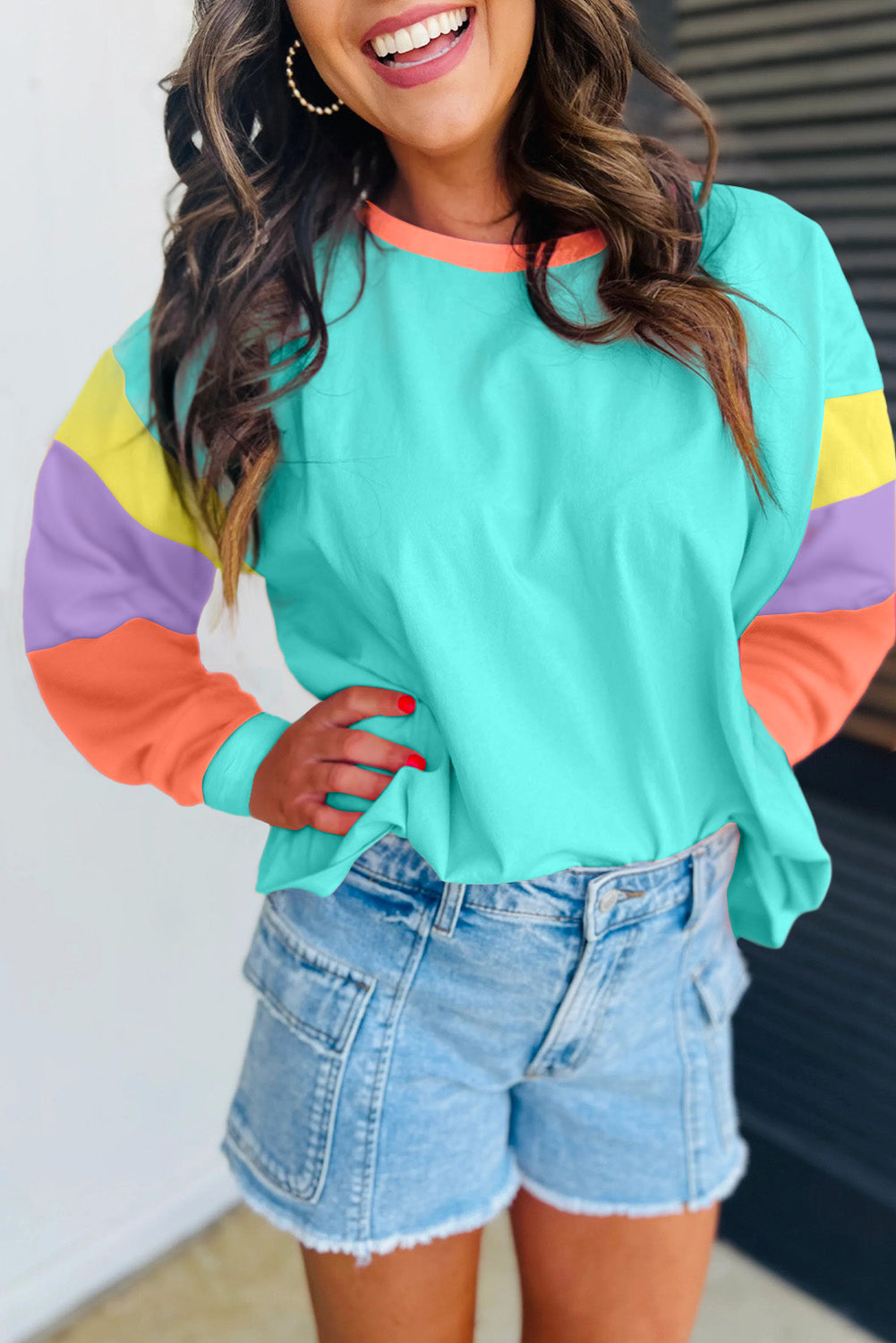 Colorblock Patchwork Long Sleeve Top