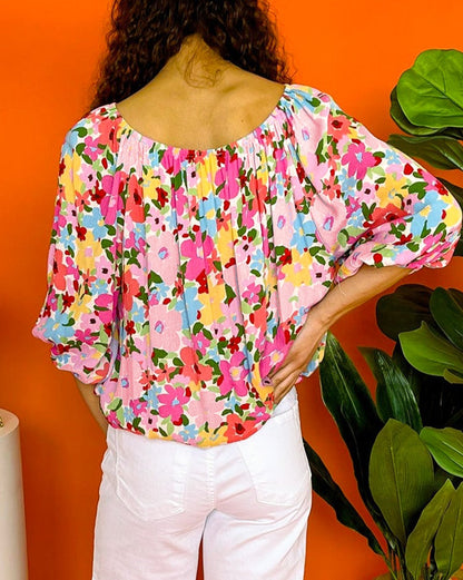 Floral Pleated Puff Sleeve Blouse