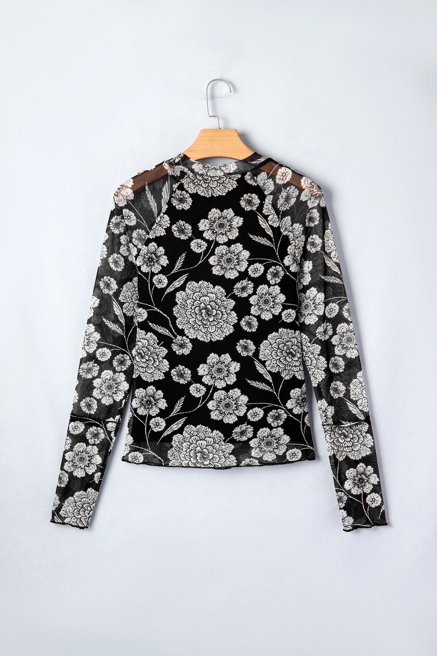 Floral Mesh Thumbhole Long Sleeve Top