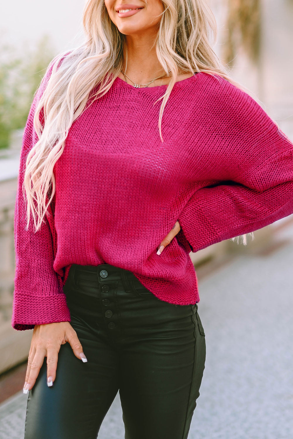 Loose Knit V-Neck Oversized Sweater