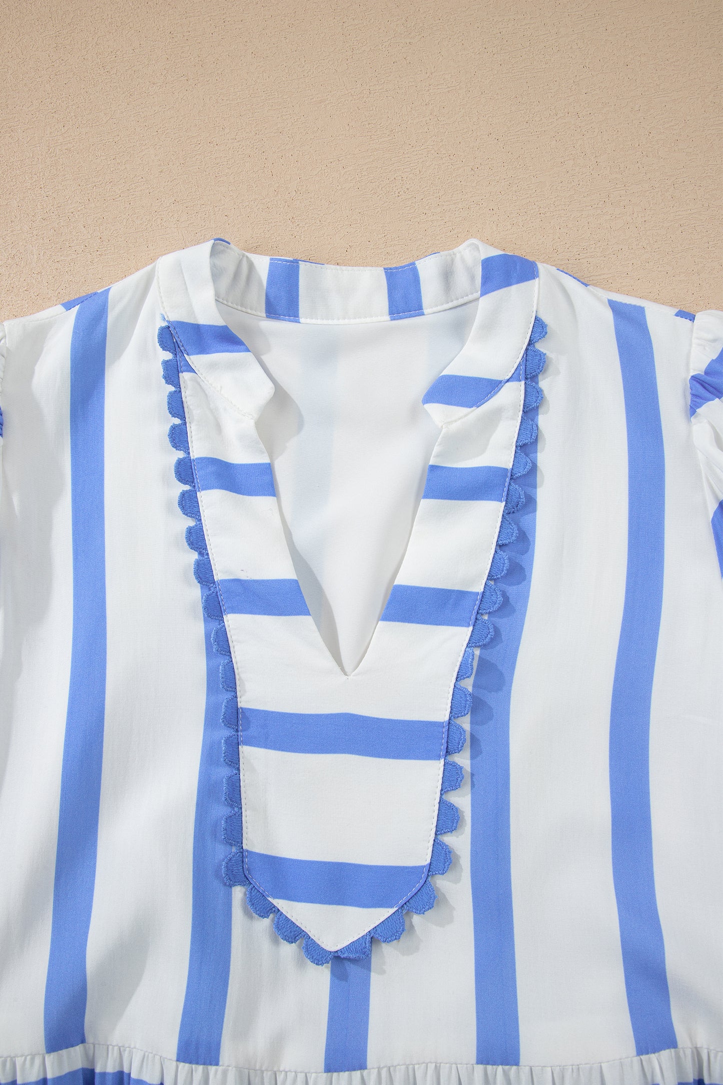 Stripe Ricrac Trim Short Sleeve Midi Dress