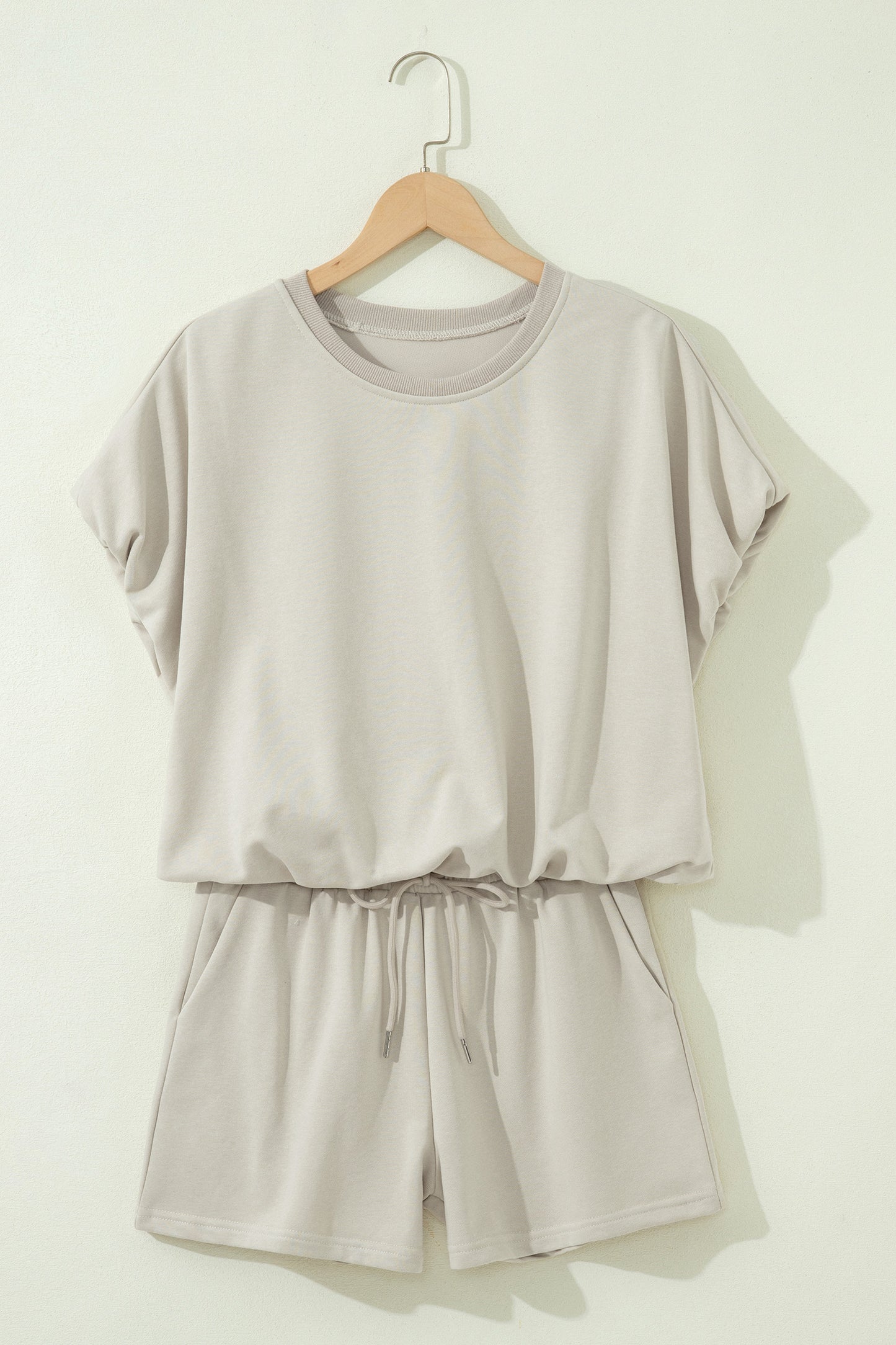 Solid Puff Sleeve Top & Drawstring Shorts Set
