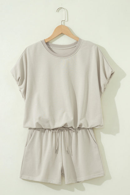 Solid Puff Sleeve Top & Drawstring Shorts Set