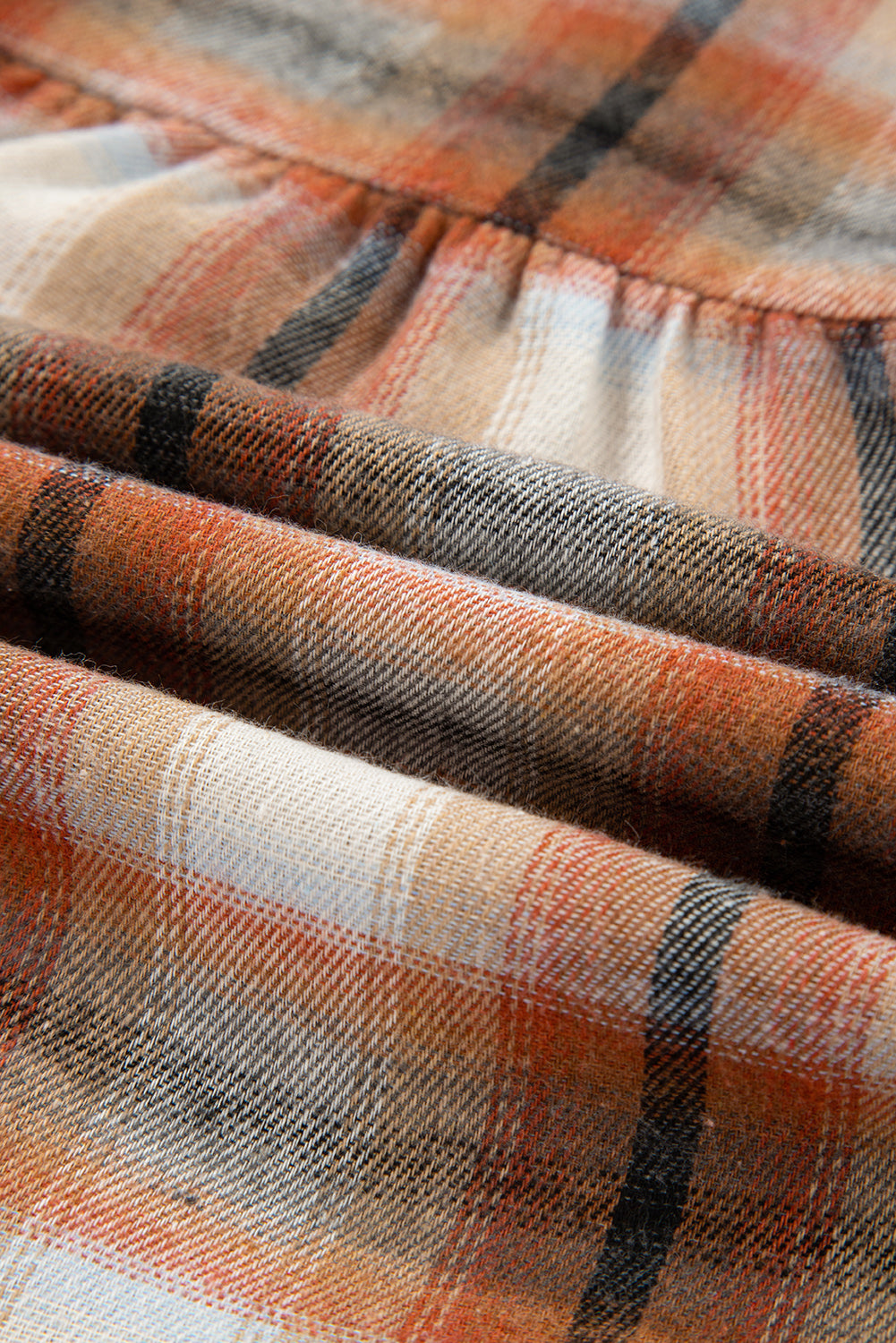 Plaid Patchwork Pocketed Ruffle Hem Shirt Dress